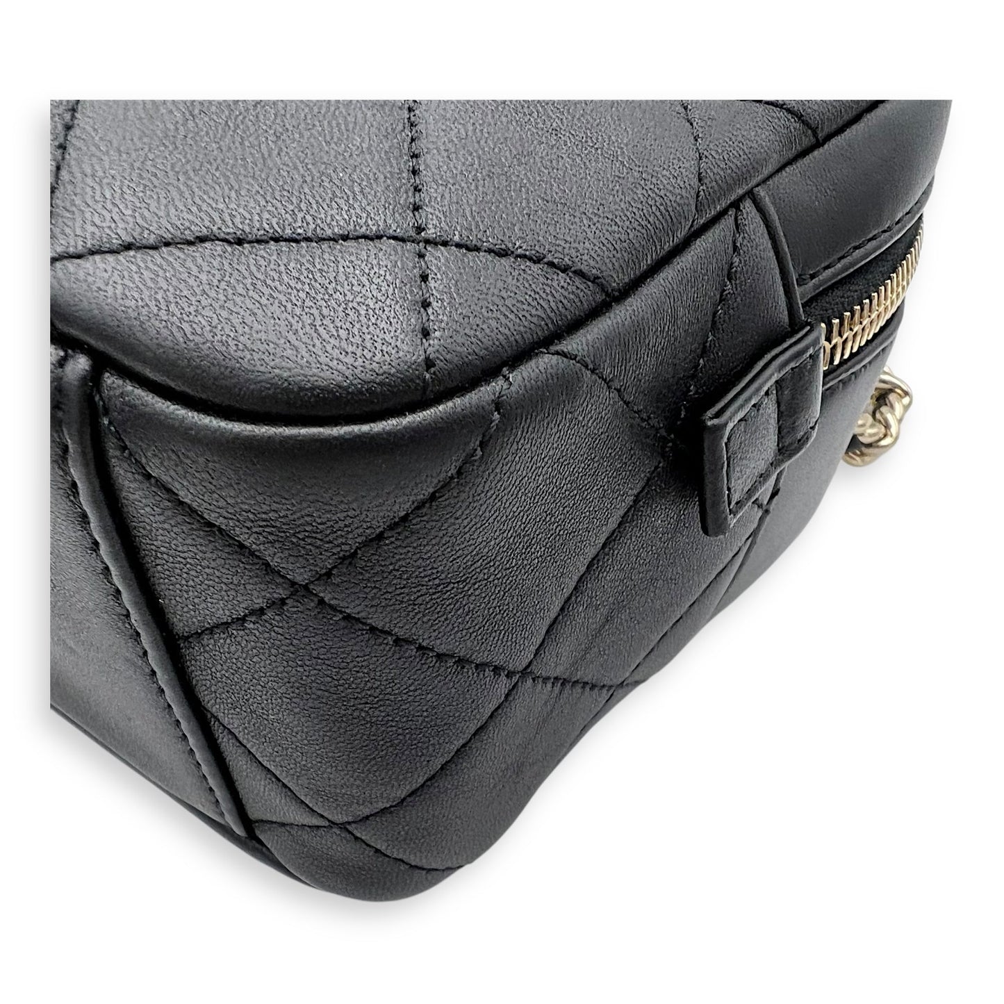 CC Camera Studded Black Shoulder Bag in Lambskin, Gold hardware
