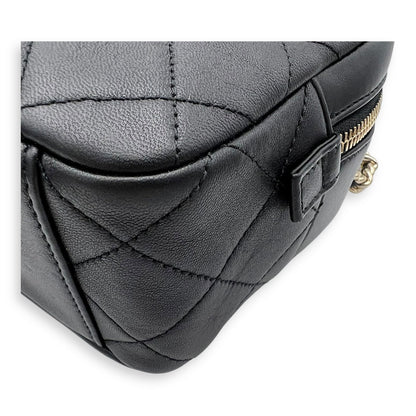 CC Camera Studded Black Shoulder Bag in Lambskin, Gold hardware