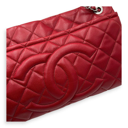 CC Shoulder Bag Red in Caviar Leather, Silver hardware