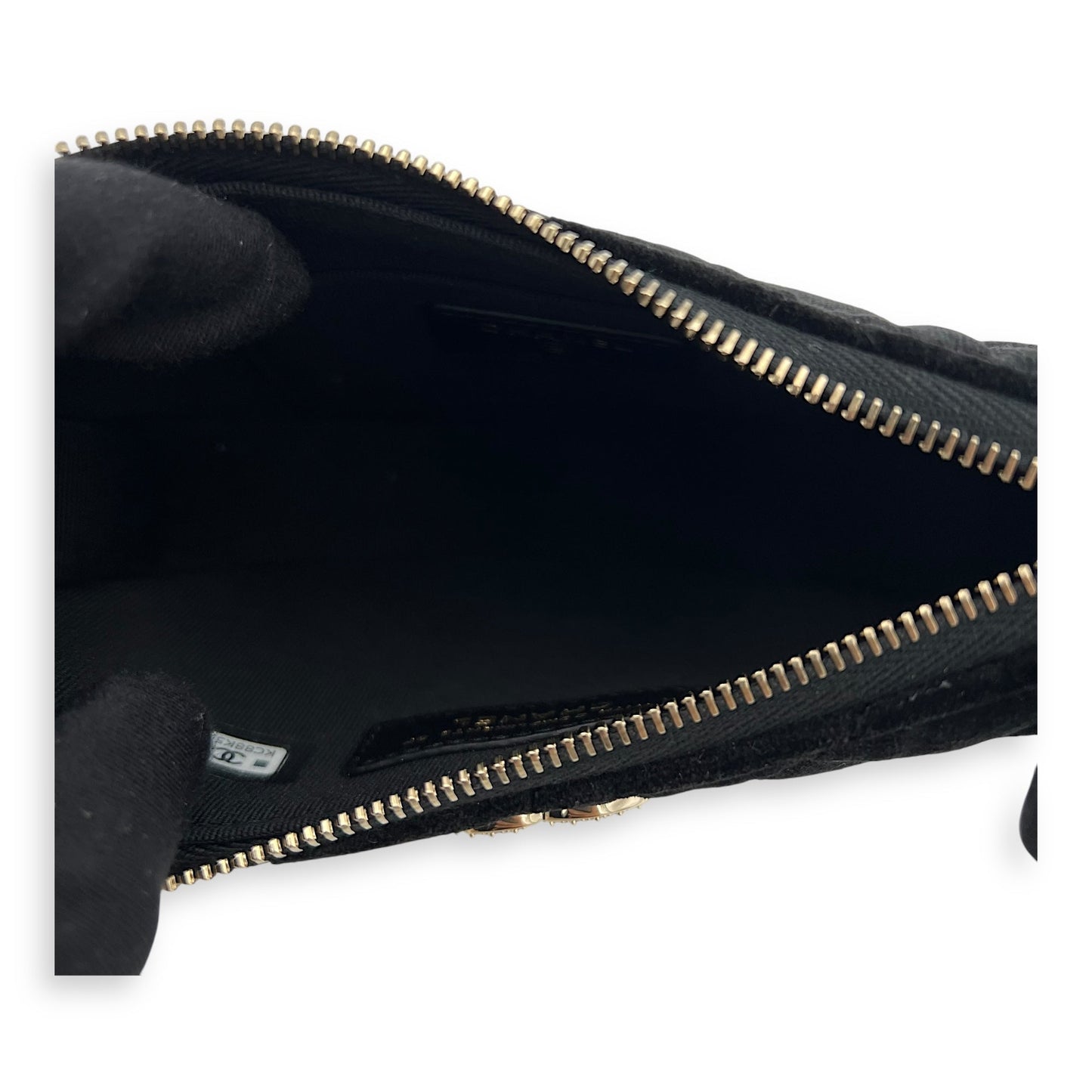 VIP Gift Crystal Quilted Black Crossbody Bag in Velvet, Gold hardware