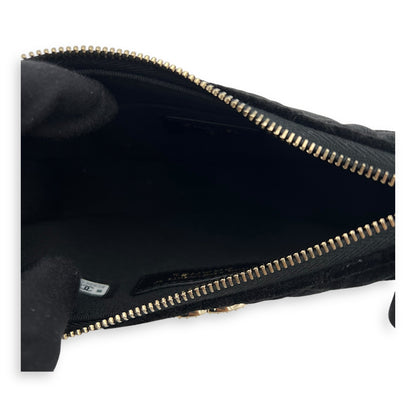 VIP Gift Crystal Quilted Black Crossbody Bag in Velvet, Gold hardware
