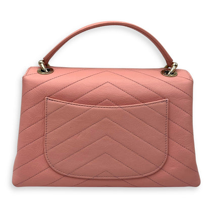 Chevron Chic Small Pink Top Handle Bag in Calfskin, Gold hardware