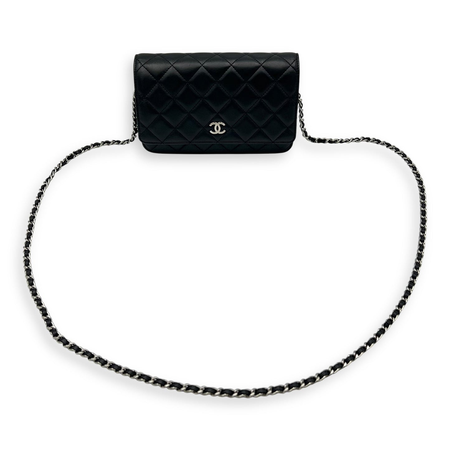 CC Wallet On Chain Black in Lambskin, Silver hardware