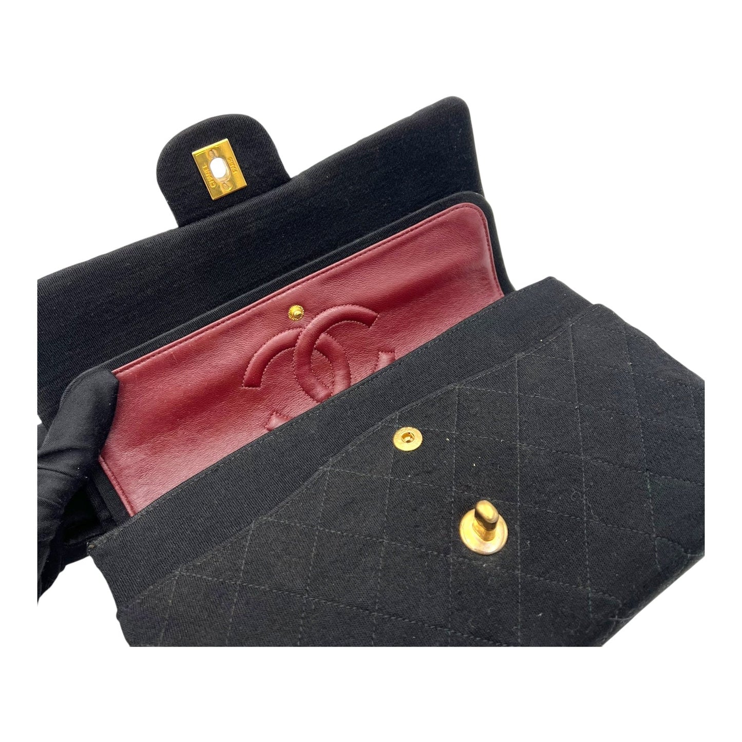 Classic Shoulder Bag Black in Jersey, Gold hardware
