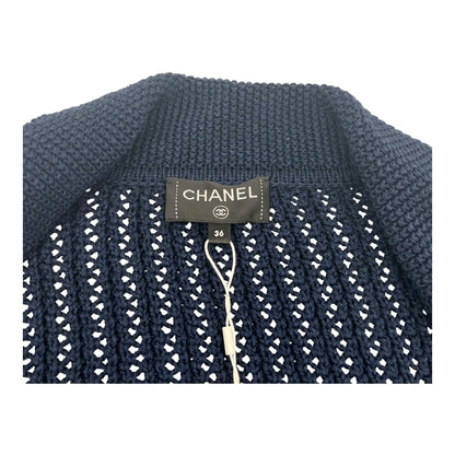 19C La Pausa Navy Knitted igan FR36 Blue Ready-To-Wear in Cotton, Gunmetal hardware
