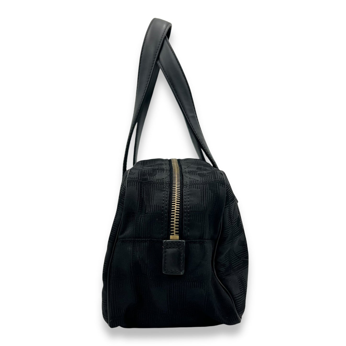 Travel Line Boston Black Top Handle Bag in Canvas, Gold hardware