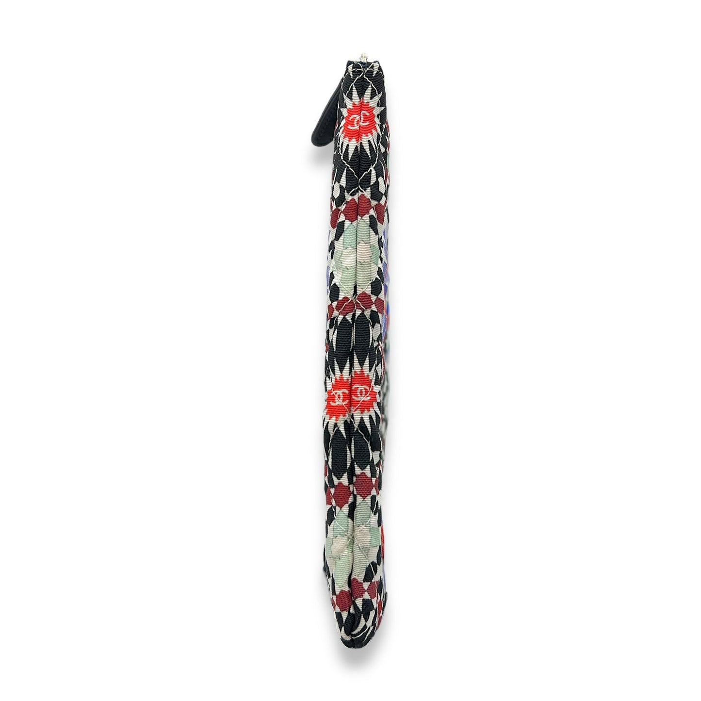 Quilted Printed Dubai Paris O Case Black Pouch in Fabric, Silver hardware