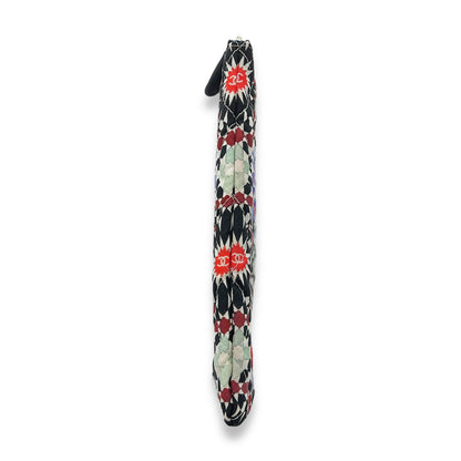 Quilted Printed Dubai Paris O Case Black Pouch in Fabric, Silver hardware