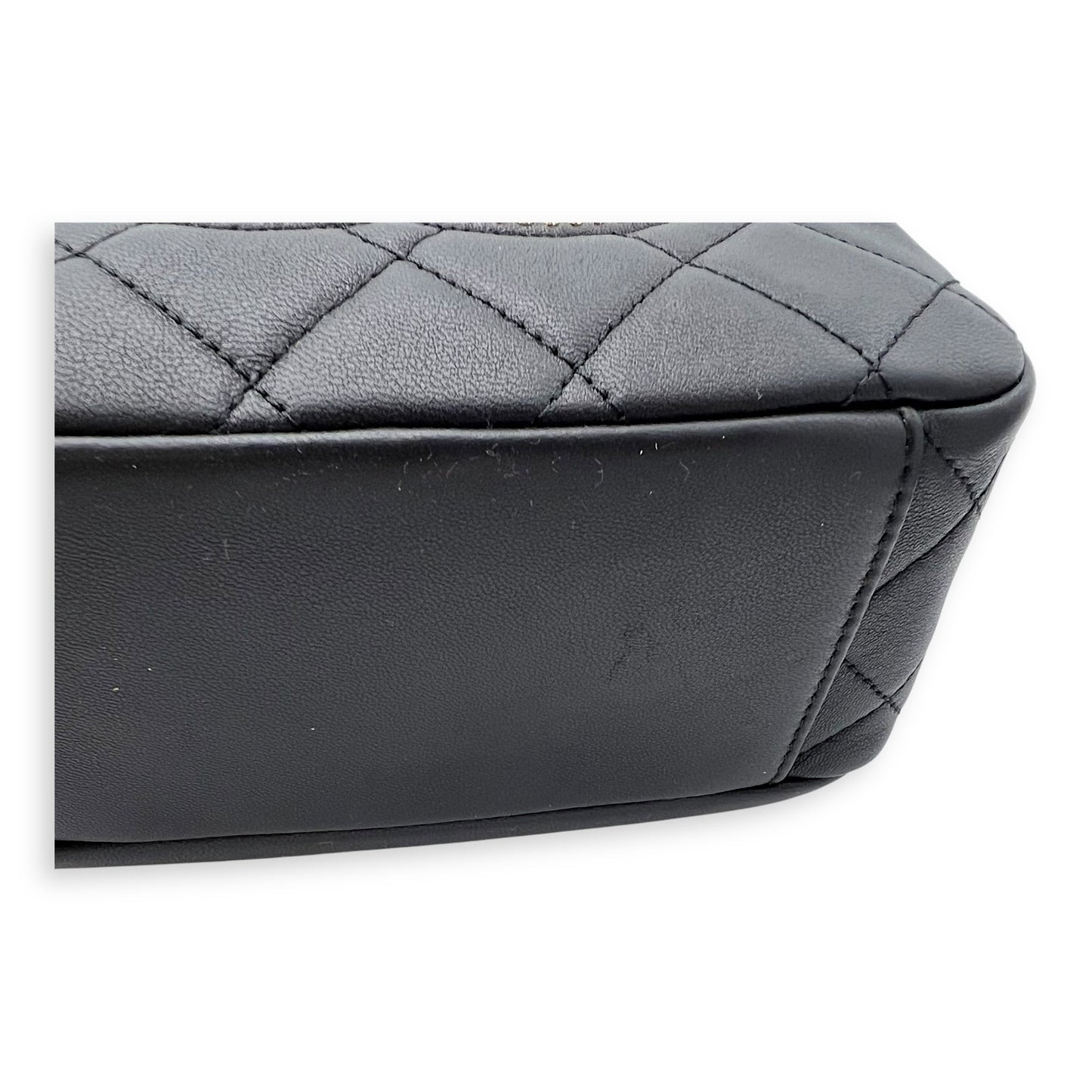 CC Camera Studded Black Shoulder Bag in Lambskin, Gold hardware