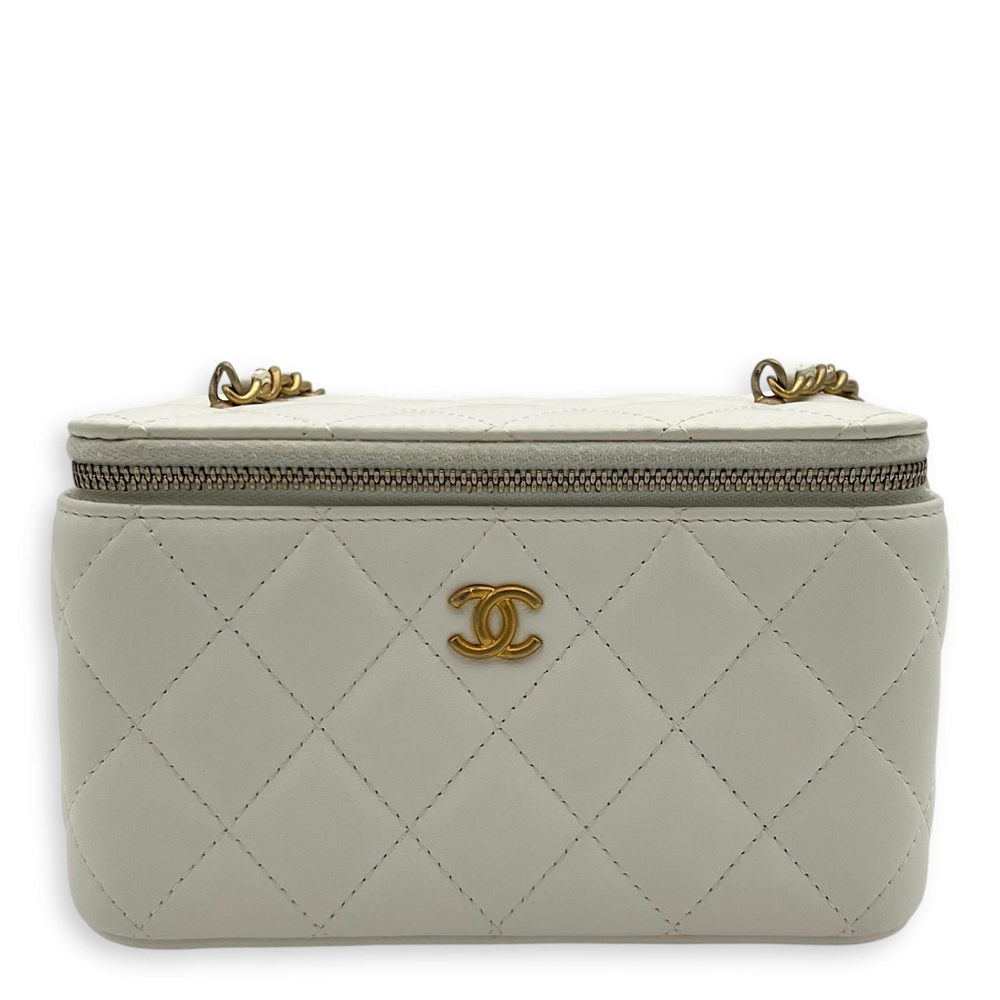 Vanity pearl crush Crossbody Bag White in Calfskin, Gold hardware
