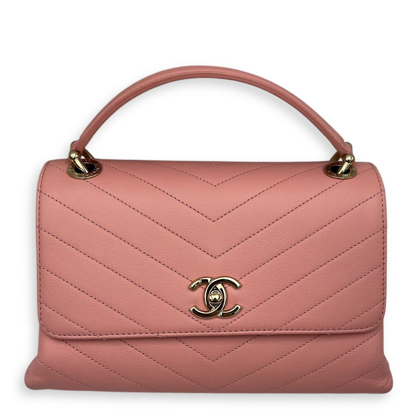 Chevron Chic Small Pink Top Handle Bag in Calfskin, Gold hardware