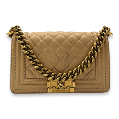 Boy Small Gold Shoulder Bag in Lambskin, Gold hardware