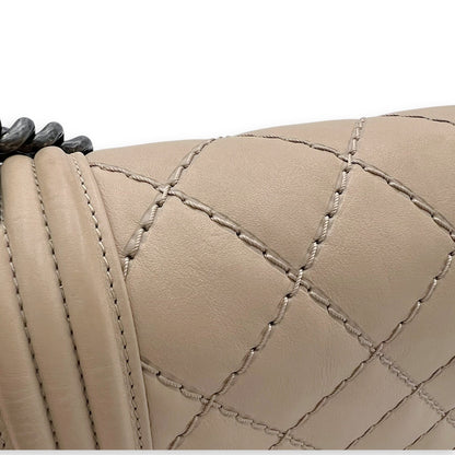 Boy Medium Beige Shoulder Bag in Calfskin, Gunmetal hardware
