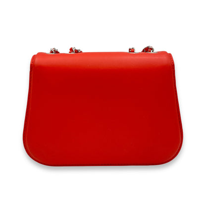 Braided CC Flap Crossbody Bag Orange in Lambskin, Silver hardware