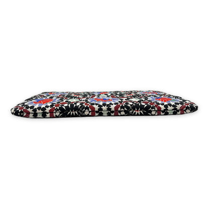 Quilted Printed Dubai Paris O Case Black Pouch in Fabric, Silver hardware