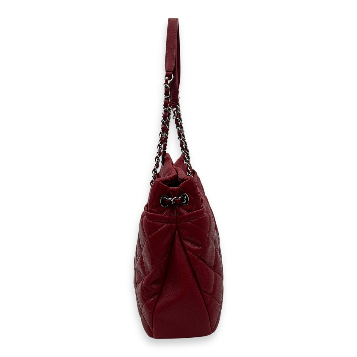 CC Shoulder Bag Red in Caviar Leather, Silver hardware