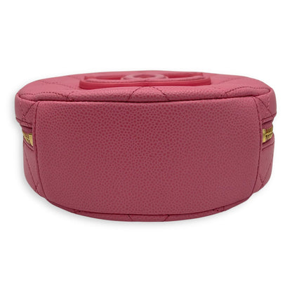 Round Crossbody Bag Pink in Caviar Leather, Gold hardware