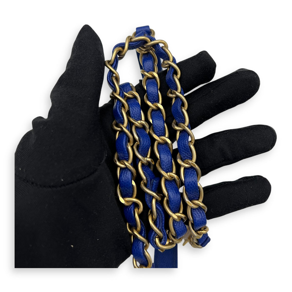 Coco Medium Blue Top Handle Bag in Caviar Leather, Gold hardware