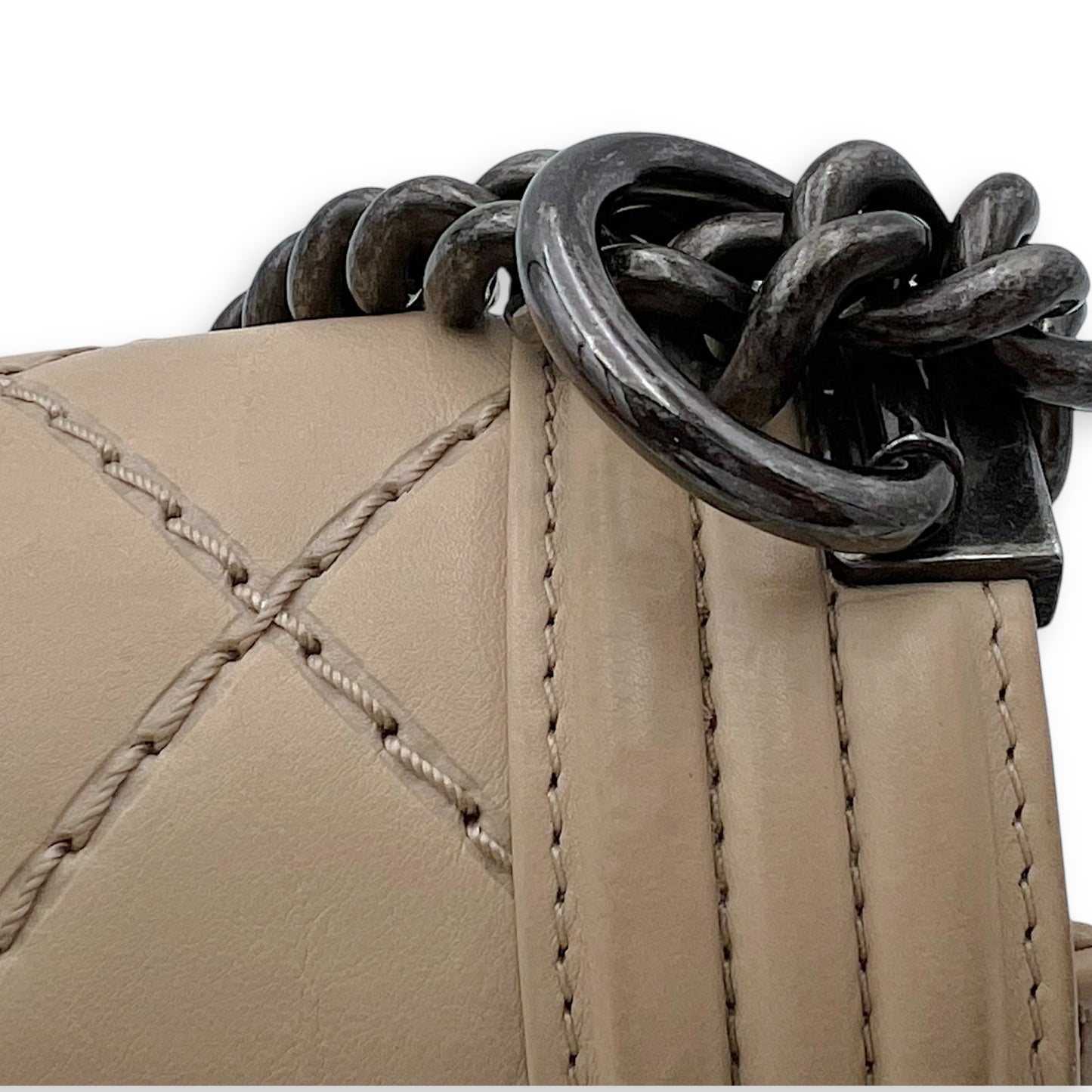 Boy Medium Beige Shoulder Bag in Calfskin, Gunmetal hardware