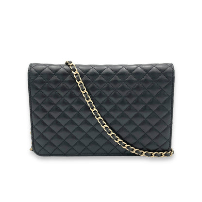 Classic Black Wallet On Chain in Lambskin, Gold hardware