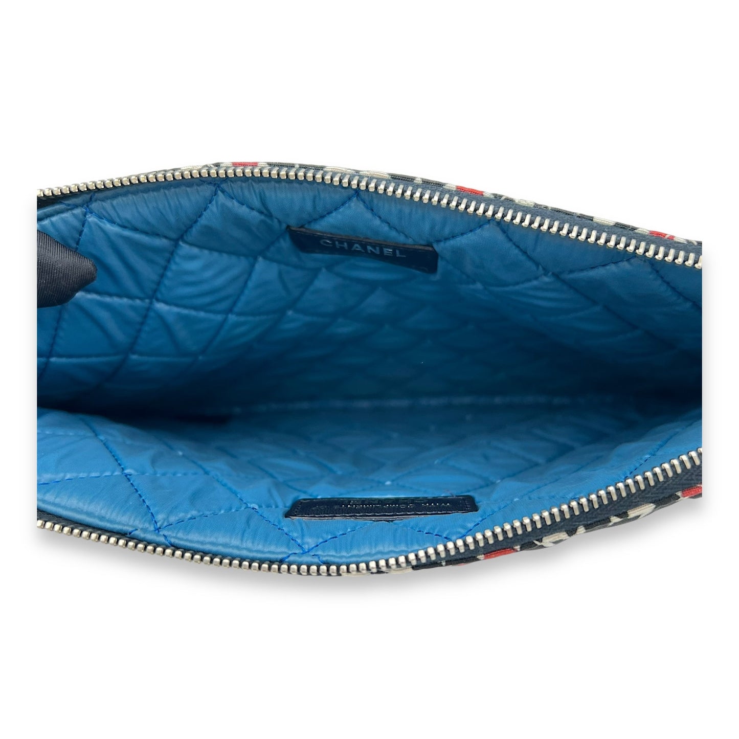 Quilted Printed Dubai Paris O Case Black Pouch in Fabric, Silver hardware