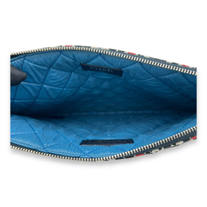 Quilted Printed Dubai Paris O Case Black Pouch in Fabric, Silver hardware