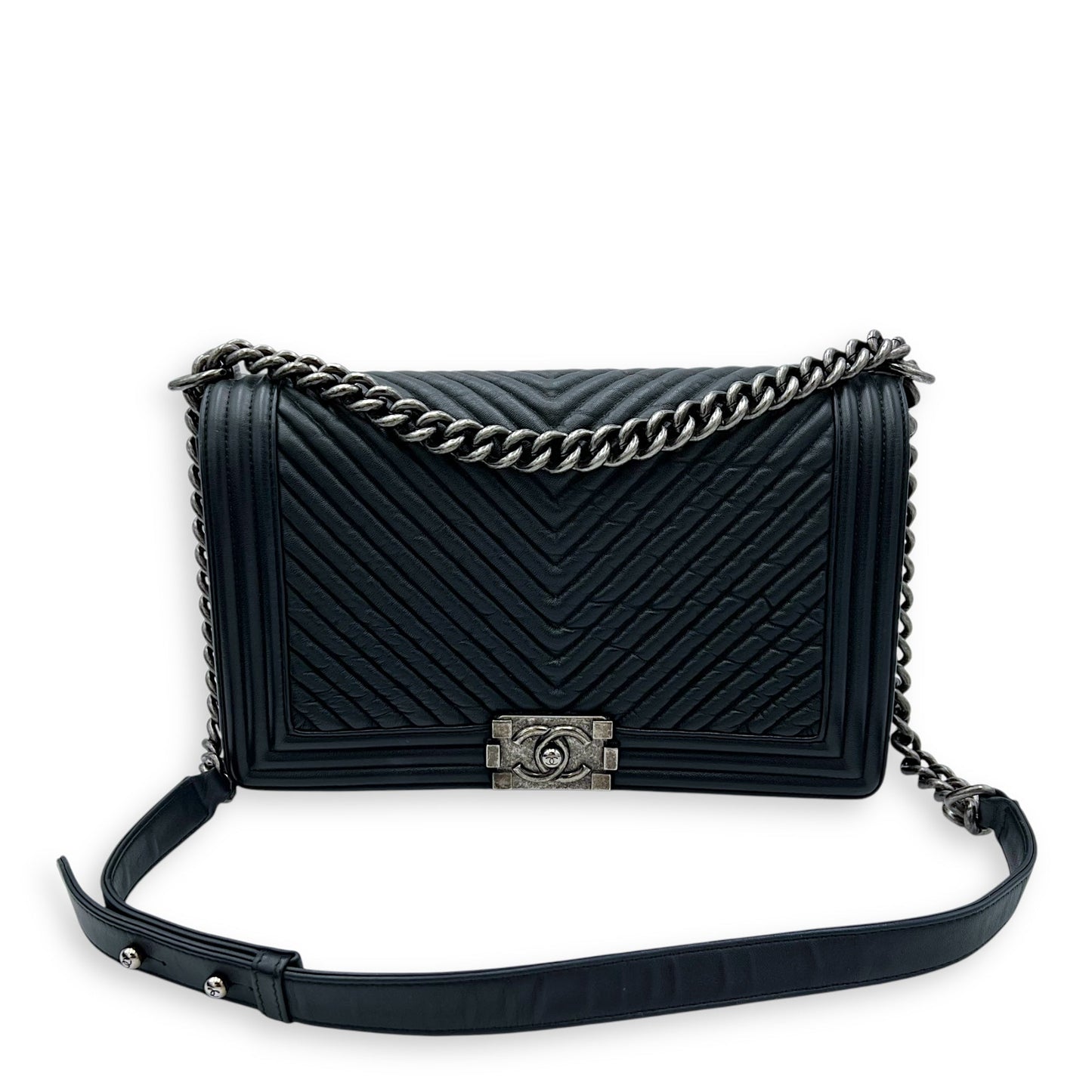 Boy Shoulder Bag Black in Lambskin, Gold hardware