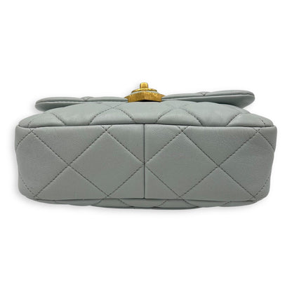 Heart Flap Shoulder Bag Blue in Lambskin, Gold hardware