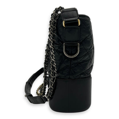 Gabrielle Medium Black Shoulder Bag in Calfskin, Mixed hardware