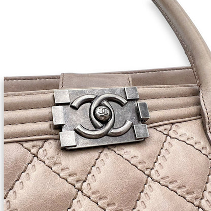 Boy Top Handle Bag Beige in Calfskin, Gunmetal hardware