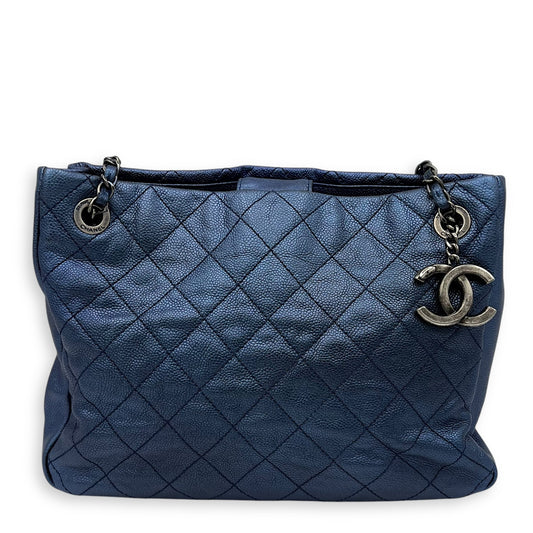Others Tote Bag Blue in Caviar Leather, Ruthenium hardware