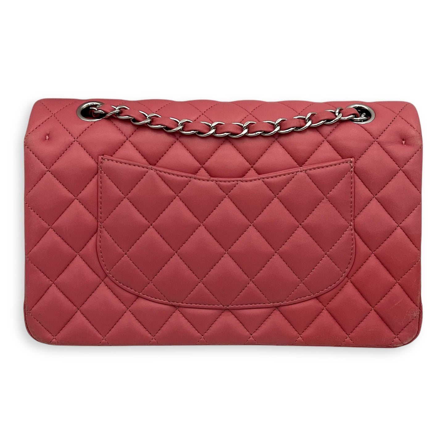 Classic Medium Pink Shoulder Bag in Lambskin, Silver hardware