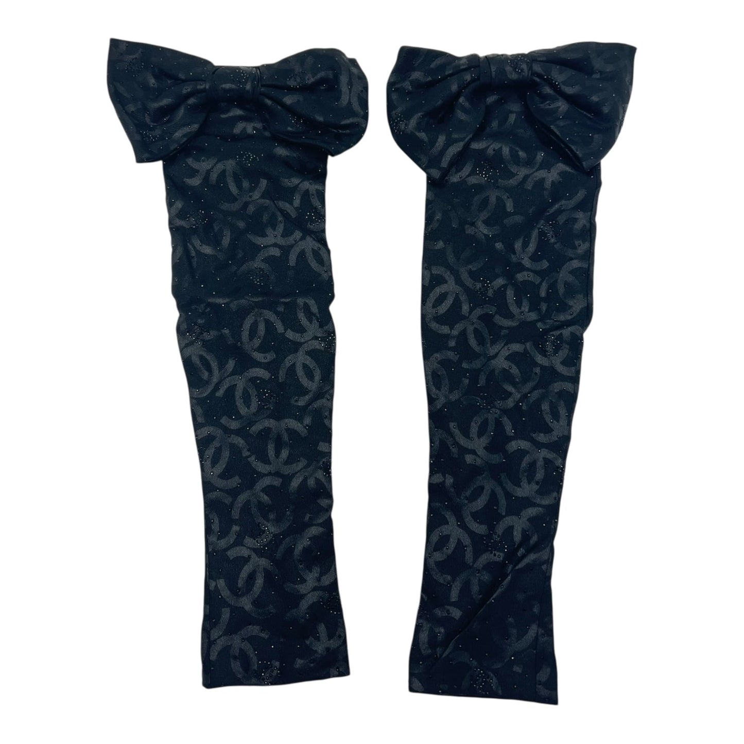 CC Embellished Ribbon Arm Sleeves Black Ready-To-Wear in Satin, black hardware