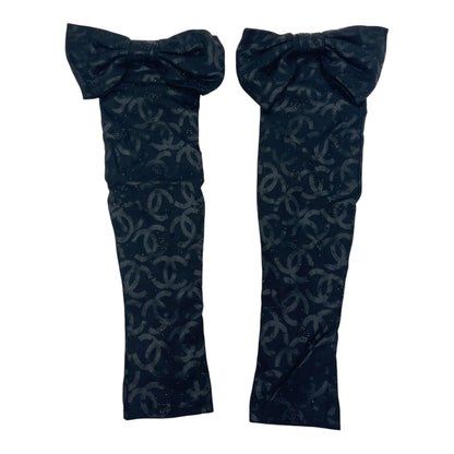 CC Embellished Ribbon Arm Sleeves Black Ready-To-Wear in Satin, black hardware