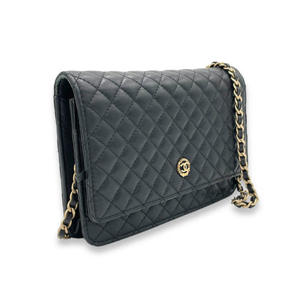 Classic Black Wallet On Chain in Lambskin, Gold hardware