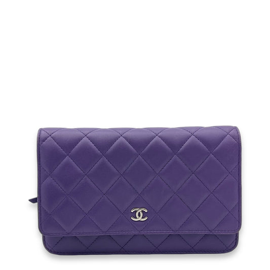 Classic Wallet On Chain Purple in Lambskin, Silver hardware