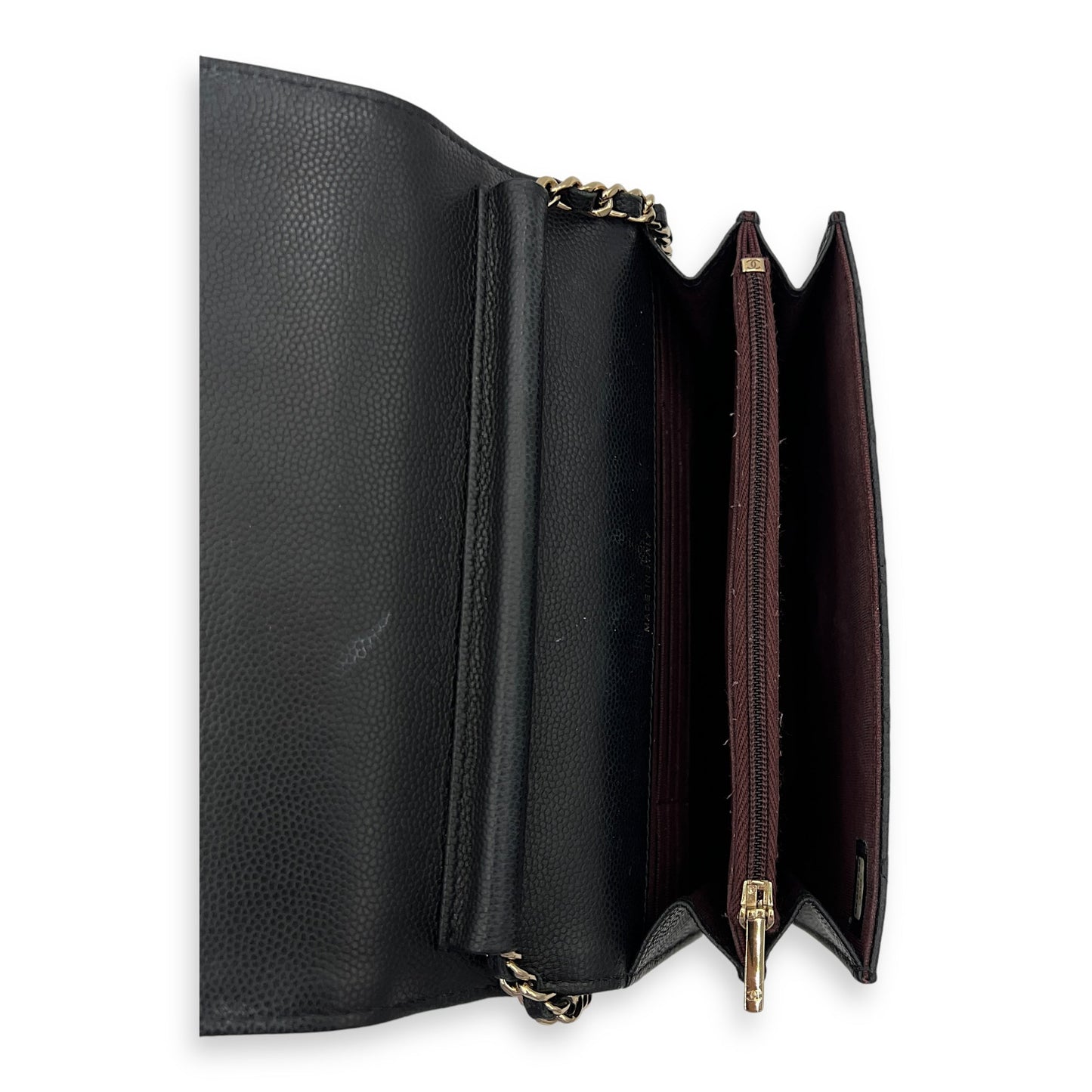 Quilted Black Wallet On Chain in Caviar Leather, Gold hardware