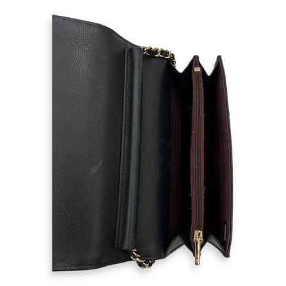 Quilted Black Wallet On Chain in Caviar Leather, Gold hardware