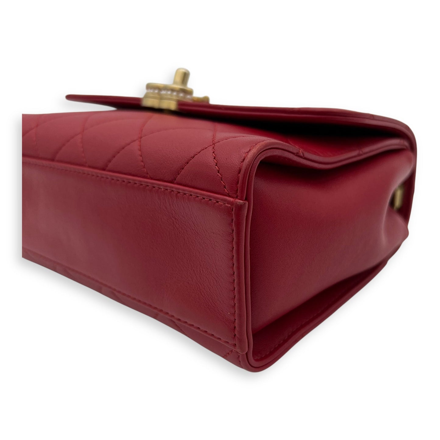CC Pearl Top Handle Bag Red in Lambskin, Gold hardware