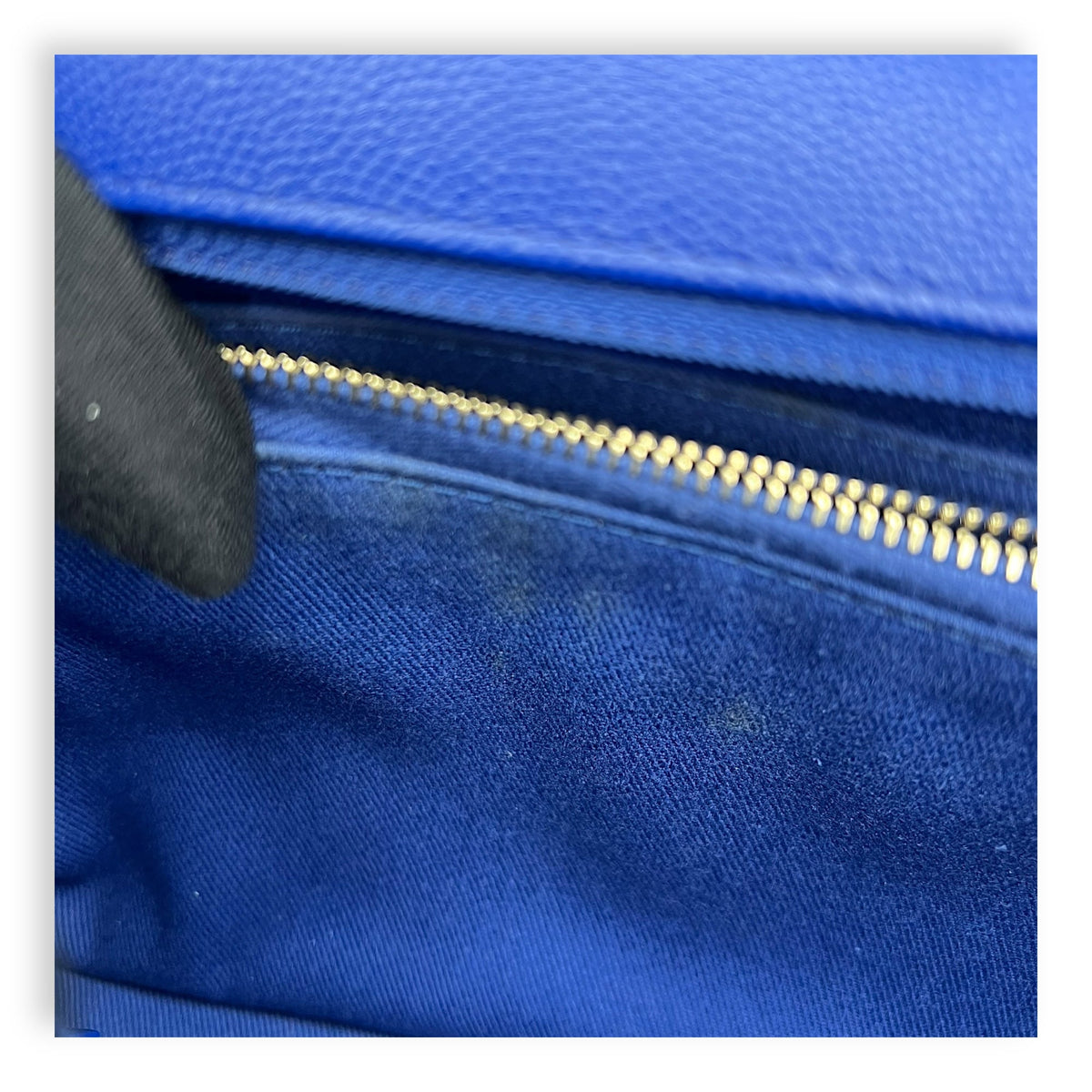 Coco Medium Blue Top Handle Bag in Caviar Leather, Gold hardware