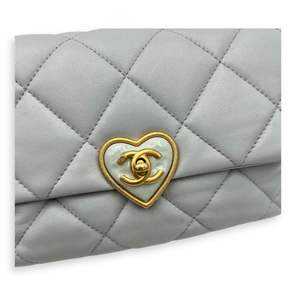 Heart Flap Shoulder Bag Blue in Lambskin, Gold hardware