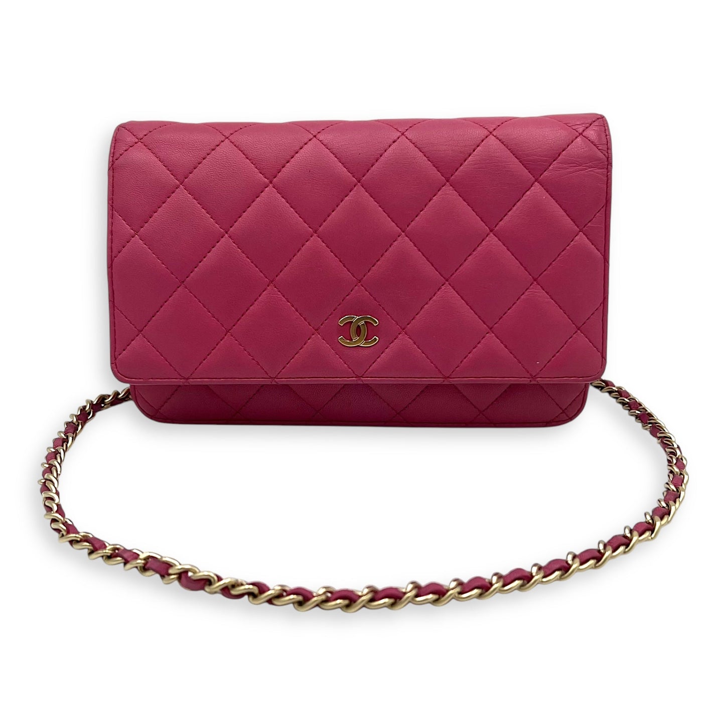 Classic Wallet On Chain Pink in Lambskin, Gold hardware