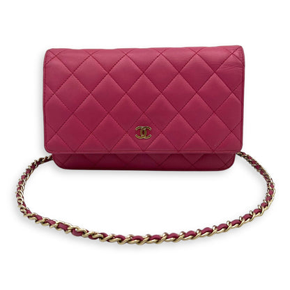 Classic Wallet On Chain Pink in Lambskin, Gold hardware