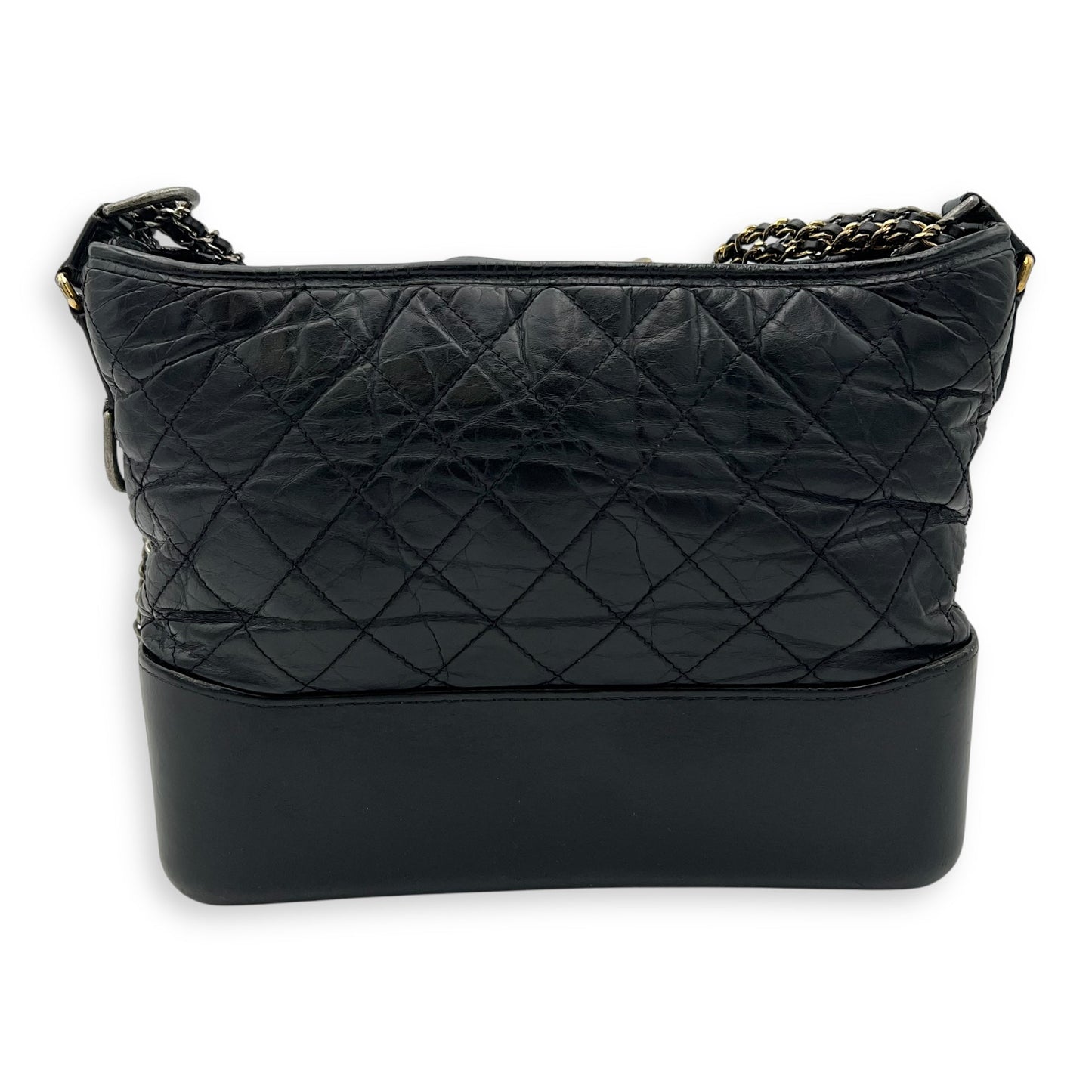 Gabrielle Medium Black Shoulder Bag in Calfskin, Mixed hardware