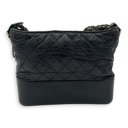 Gabrielle Medium Black Shoulder Bag in Calfskin, Mixed hardware