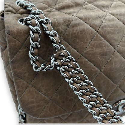 CC Shoulder Bag Brown in Calfskin, Silver hardware