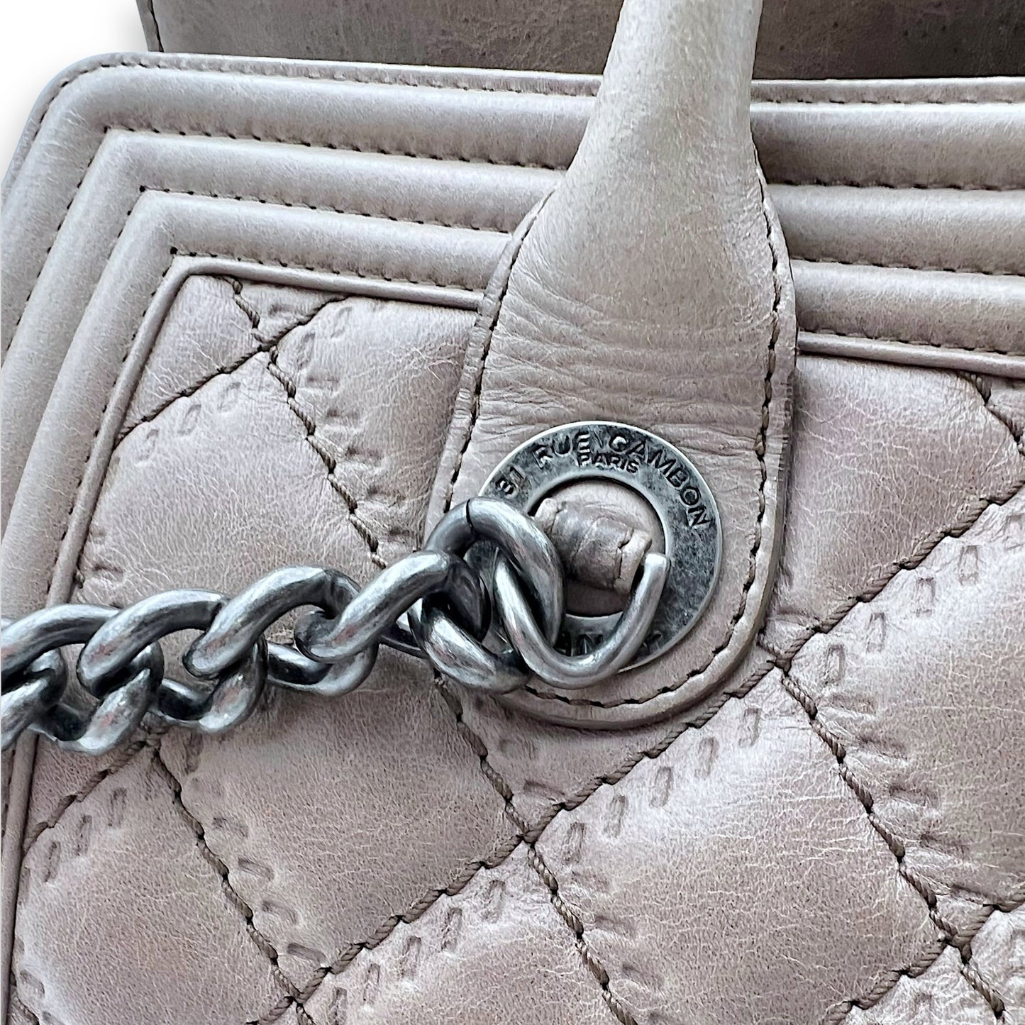 Boy Top Handle Bag Beige in Calfskin, Gunmetal hardware