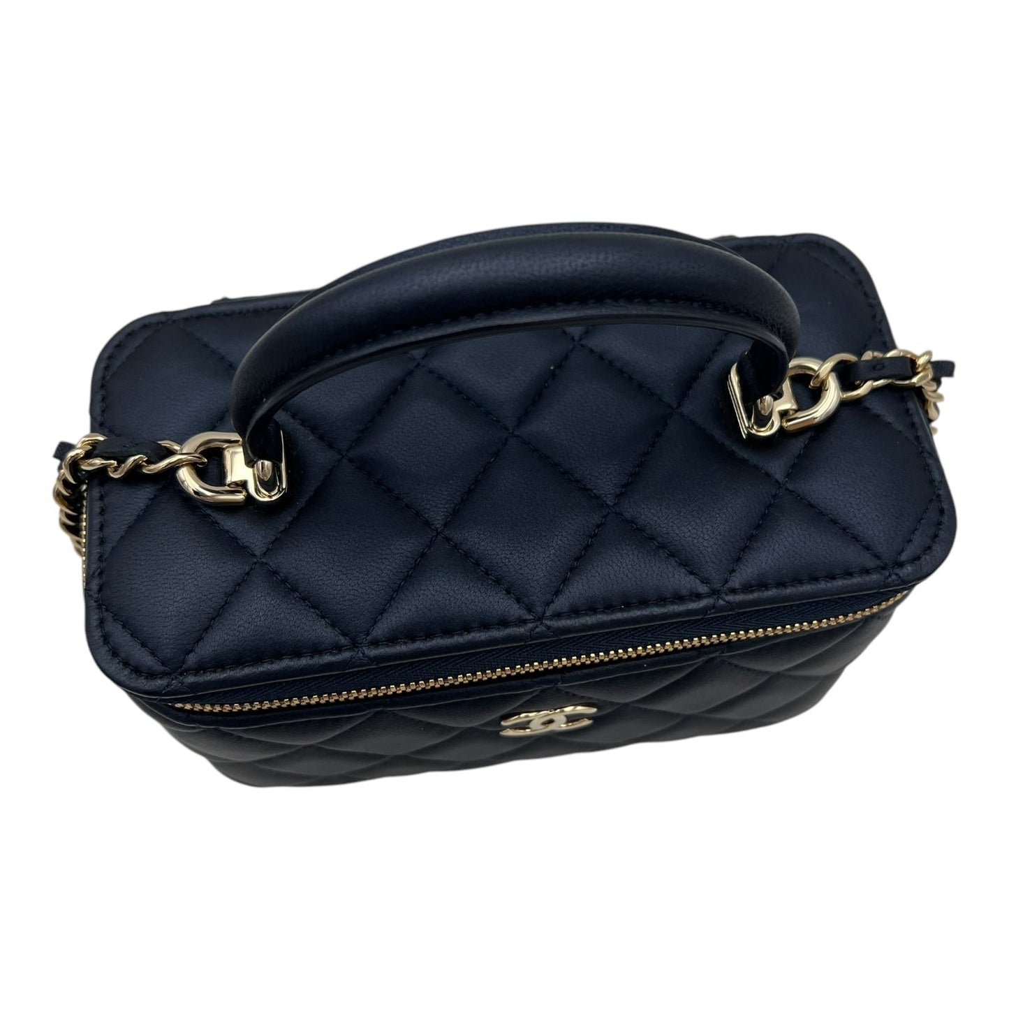 CC Vanity Bag Blue in Lambskin, Gold hardware