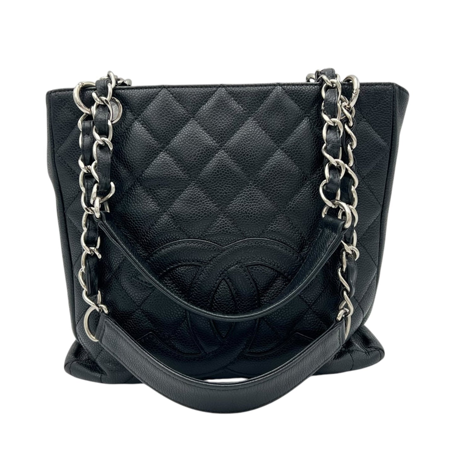 PST Tote Bag Black in Caviar Leather, Silver hardware