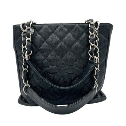 PST Tote Bag Black in Caviar Leather, Silver hardware